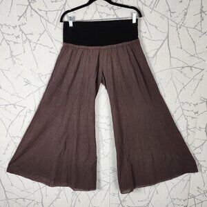 Irisza Brown Crinkle 100% Cotton High Waist Flowy Palazzo Pants